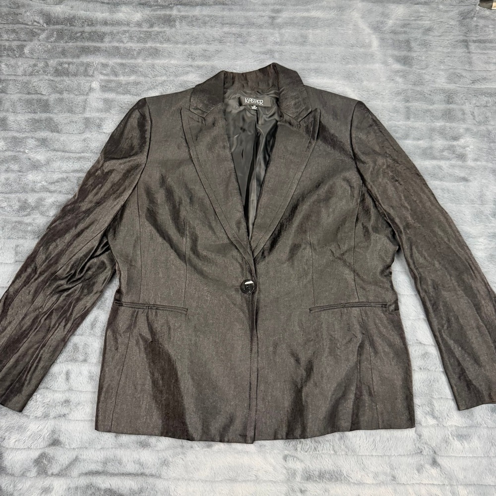 Kasper Womens Size 18 Dark Brown Metallic Single Button Blazer Jacket RN 54050